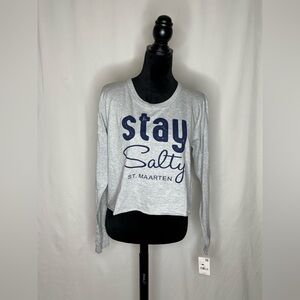 NWT Stay Salty Gray Long Sleeve Crop Top